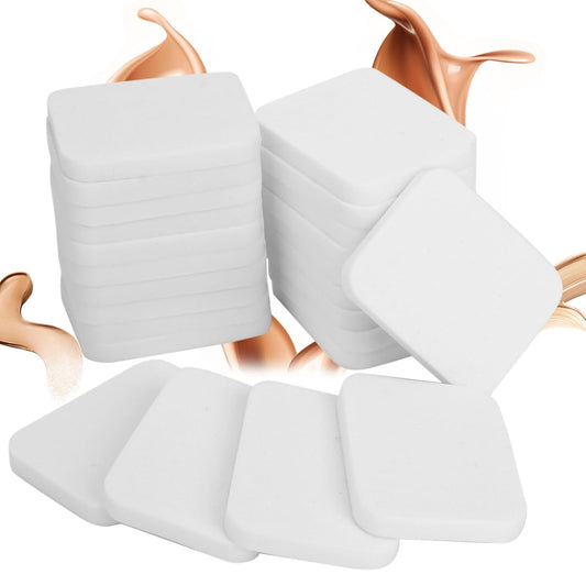 20Pcs White Makeup Cosmetic Sponge Square Make Up Facial Face Soft Sponge Cosmetic Puff Women Lady Beauty Makeup Foundation Powder Puff for All Skin Types Wet and Dry Dual Use-GlimoraGlow
