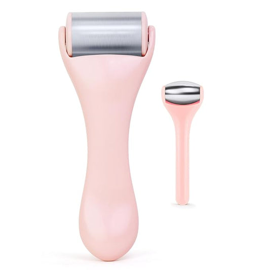 Ice Roller for Face and Eye 2 Pcs,Face Roller Skin Care for Puffiness,Migraine,Pain Relief,Eye Roller For Puffy Eyes Dark Circles,Stainless Steel Facial Roller (Pink)-GlimoraGlow