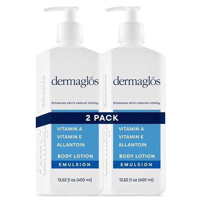 Dermaglos 2-pack Moisturizing Body Lotion for Dry Skin with Extra Vitamin A, Vitamin E & Allantoin | Hydrating & Regenerating formula for Stretch Marks, Tattoos, Scars & Wrinkles | 13.52 Fl Oz.-GlimoraGlow
