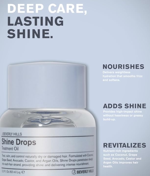 J Beverly Hills Shine Drops Hair Treatment Oil with Botanical Oils for Shine, Nourishment and Dry Hair Repair, 2.2 Oz-GlimoraGlow