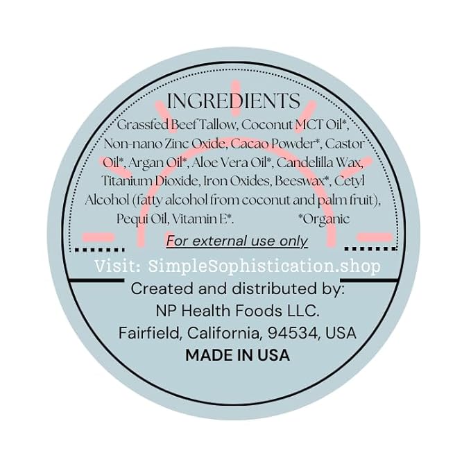 Tallow Sun Balm, tinted - with grassfed tallow, castor oil, zinc oxide | Mineral Sunscreen | Natural, Clean, Organic | Reef Safe, Ocean Friendly | Spf 30 - suitable for sensitive skin (2 oz) (Fair)-GlimoraGlow