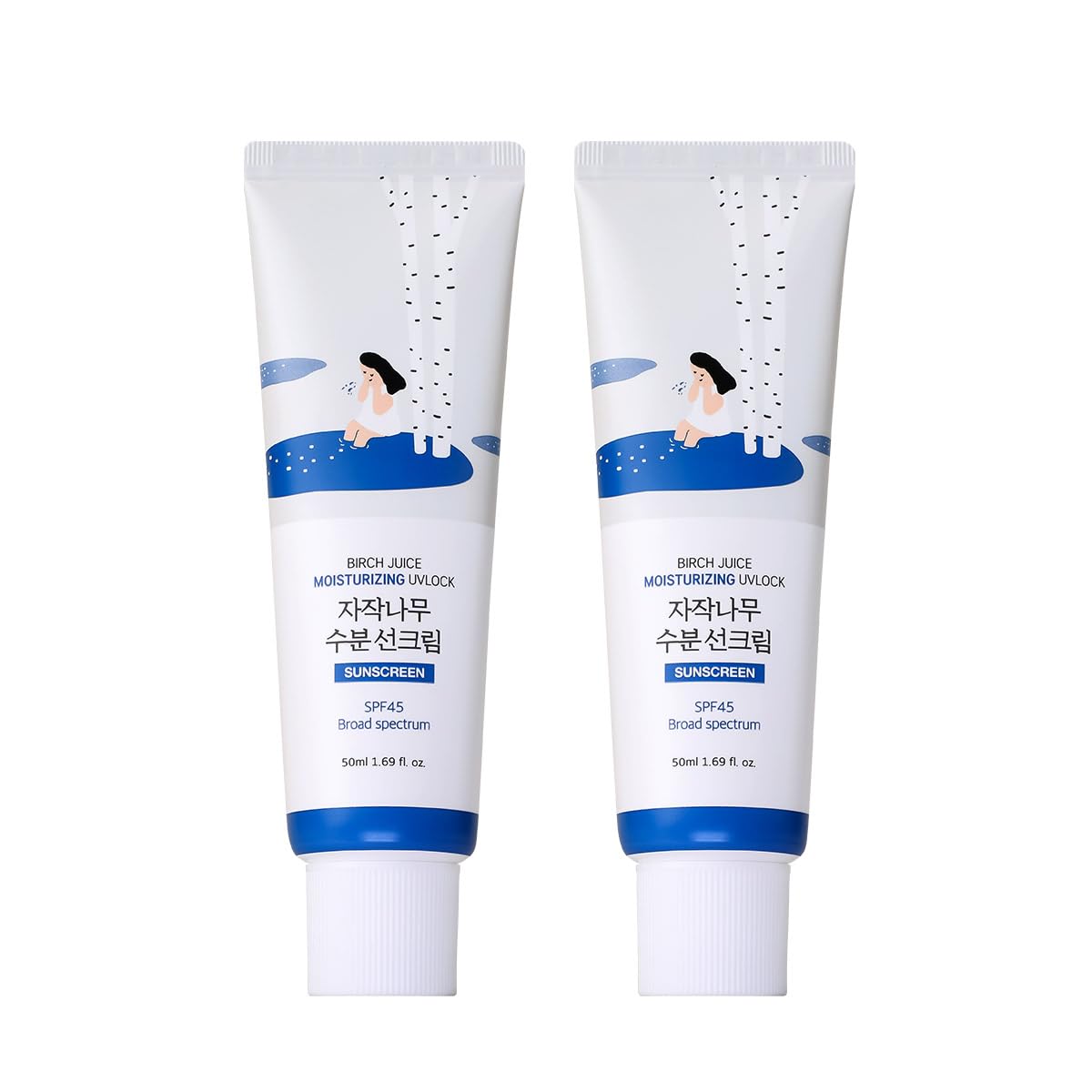 ROUND LAB Birch Juice Moisturizing UV LOCK SPF 45 2EA, NBC No1 SPF, Glow Sunscreen for Daily Skincare, Non-toxic, UV Protection, Lightweight, Oil-Free, Organic, Korean Sunscreen-GlimoraGlow