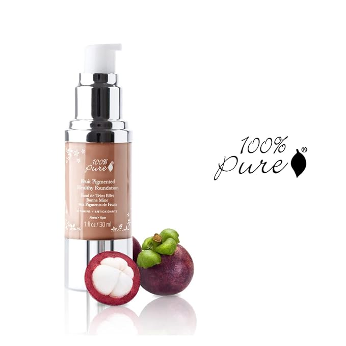 100% PURE Healthy Foundation Full Face Coverage Makeup, Liquid Matte Finish with Anti-Aging Benefits - Vegan Gorgeous Fruit Pigmented Toffee Color (Tan with Neutral Undertone) - 1 Fl Oz-GlimoraGlow