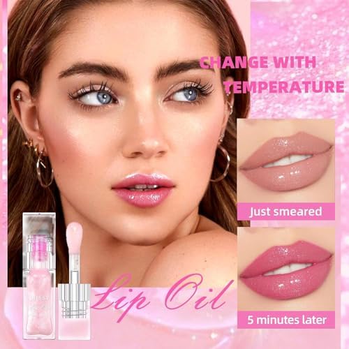 Hydrating Lip Gloss Transparent Lip Care, Magic Color Changing Moisturizing Lip Glow Oil Plumping Glimmer Glow Lipstick, Long Lasting Moisturizing Non-sticky Fresh Texture Lip Oil(201#Change Color)-GlimoraGlow