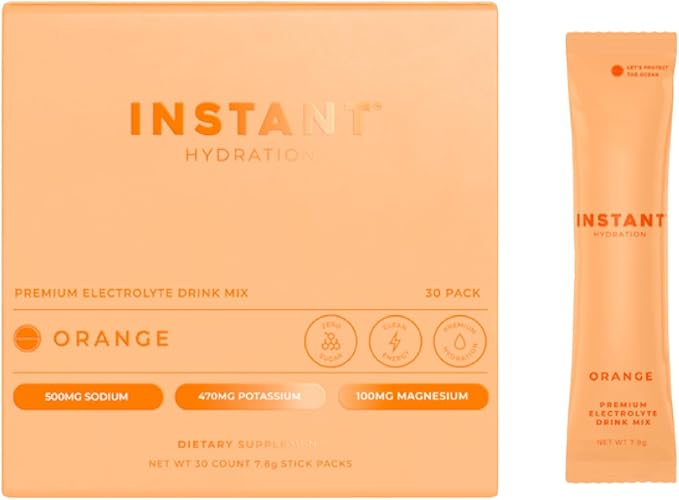 Instant Hydration Electrolytes Powder Packets - Citrus Orange Drink Mix - Zero Sugar - Keto, Vegan, Gluten-Free, Non-GMO - Boost Recovery, Brain Health, Muscle & Tissue Support- 30 Sticks-GlimoraGlow