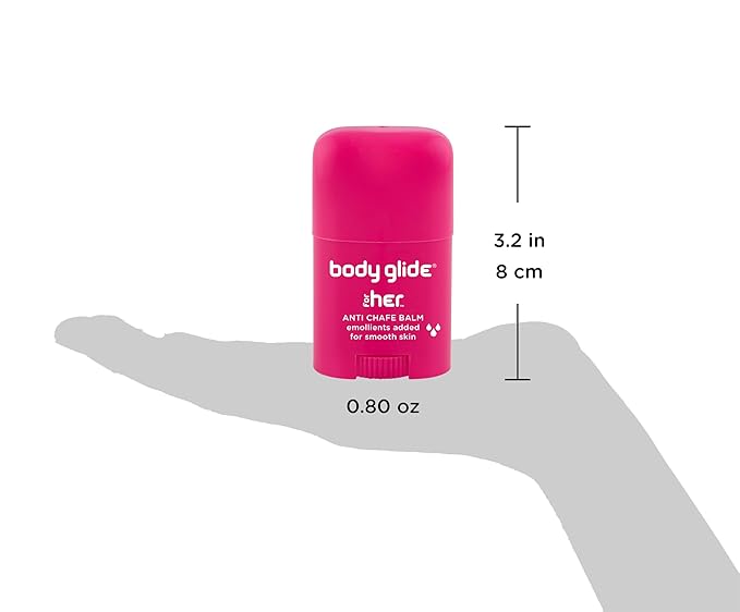 Body Glide For Her Anti Chafe Balm | Chafing stick with added emollients | Great for dry, sensitive skin and/or sensitive areas | Use on chest, bra, butt, groin, arm, and thigh chafing | 0.8oz-GlimoraGlow