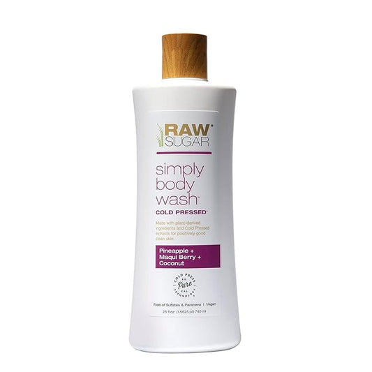 RAW SUGAR Simply Body Wash, (25 Fl Oz, Pack of 1) Bath Soap, Formulated without Sulfates & Parabens (Pineapple + Maqui Berry + Coconut)-GlimoraGlow