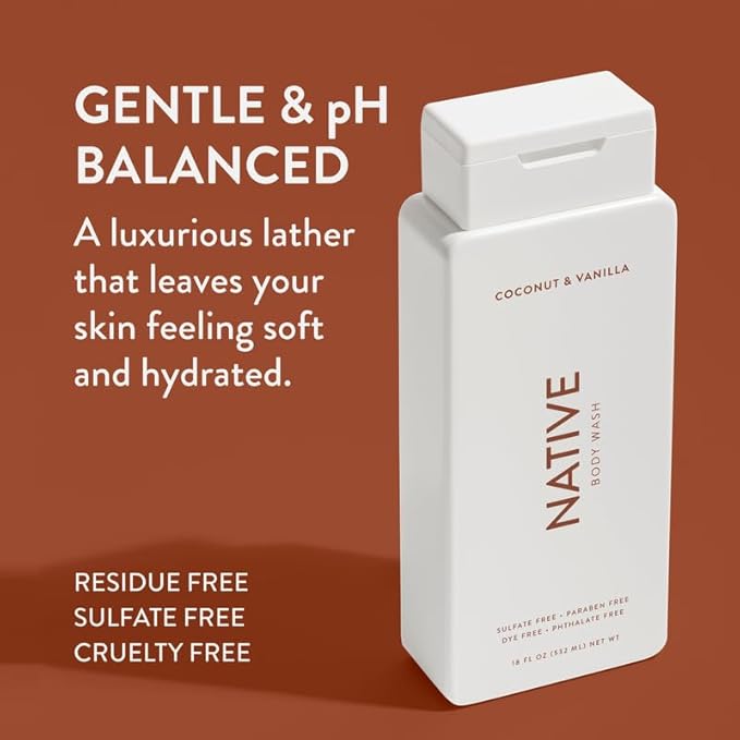 Native Body Wash Contains Naturally Derived Ingredients | for Women & Men, Sulfate, Paraben, & Dye Free Leaving Skin Soft & Hydrated |Coconut & Vanilla, Lavender Rose, & Cucumber Mint, 18 oz Pack of 3-GlimoraGlow