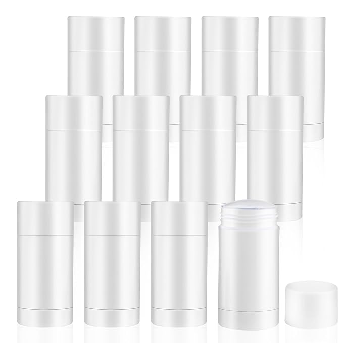 12 Pieces 15g White Plastic Deodorant Containers,Empty 1/2 oz Travel Lip Balm Tubes,Refillable Twist-UP Solid Perfume Tubes,Lipstick Tubes for DIY-GlimoraGlow