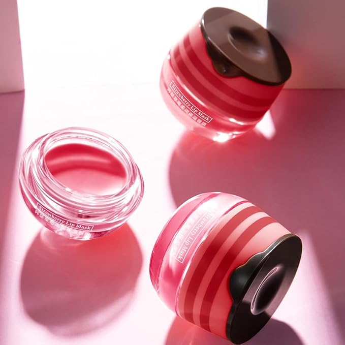 2 Pcs Lip Balm Honey Pot, Honey & Strawberry Moisturizing Lip Mask Reduces Lip Lines, Prevention Dry and Cracked Lip Scrubs Exfoliator. (Honey & Strawberry)-GlimoraGlow