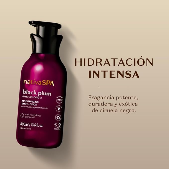 Nativa SPA by O Boticário, Black Plum Moisturizing Body Lotion, Long-Lasting Hydration and Lightweight, Fragranced Moisturizer, 13.5 Ounce-GlimoraGlow