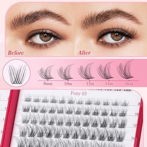 Lash Clusters Kit 432pcs Wispy Lashes Clusters Lash Clusters Clear Band Eyelash Clusters Natural Look Lash Extension Kit Invisible Band Lashes 0.07D-GlimoraGlow