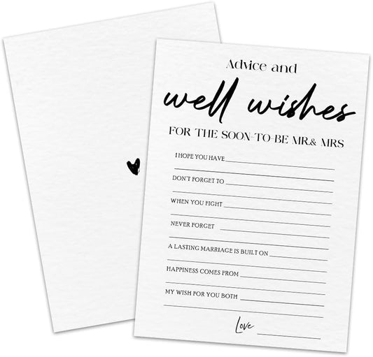 30 Minimalism Game Cards - Advice & Well Wishes - Bridal Shower, Engagement, Mr & Mrs, Newlyweds, Wedding Games, Party Activities & Supplies - B 03 White