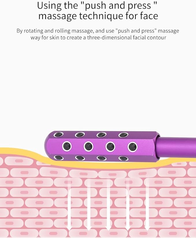 24-Stone Facial Roller - Cooling Face & Neck Massager Tool for Skin Rejuvenation | 360° Contouring with Germanium Stones & Aircraft Aluminum | Portable 7.6" Beauty Roller - Purple-GlimoraGlow