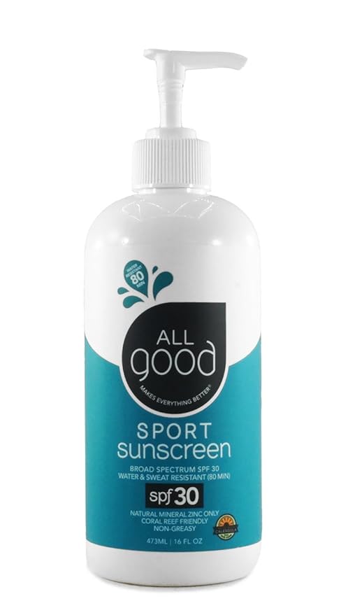 All Good Sport Mineral Sunscreen Lotion - Coral Reef Friendly, Water & Sweat Resistant, Face & Body, UVA/UVB Broad Spectrum SPF 30+ (16 oz Pump)-GlimoraGlow