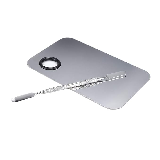 2 Pcs Stainless Steel Cosmetic Makeup Palette, Professional Cosmetic Mixing Makeup Palette Spatula Makeup Artist Tool, Beauty Salon Color Cream Mixing Palette With A Spatula Makeup Nail Art Palette-GlimoraGlow