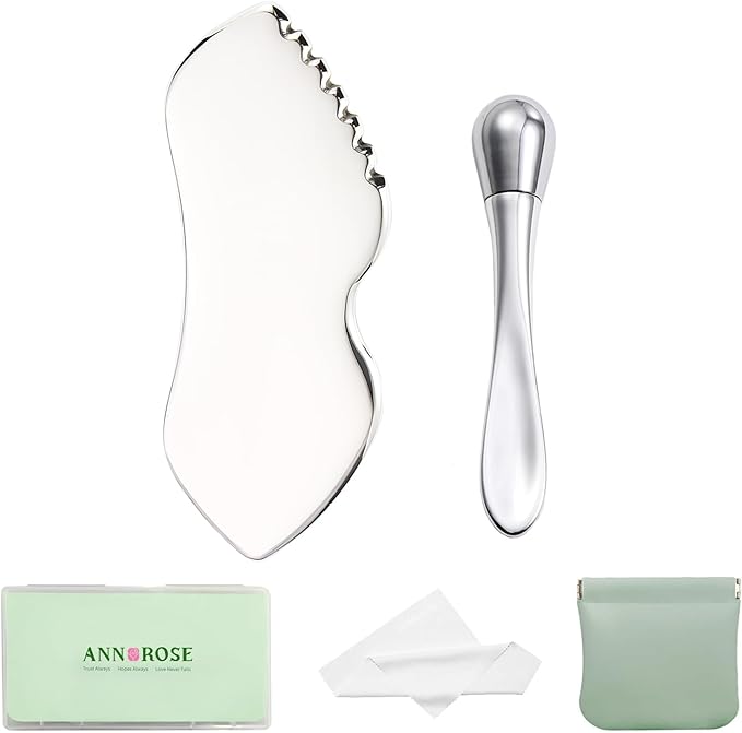 Stainless Steel GuaSha Tool & Eye Cream Applicator Facial Tools, Metal Detail Guasha for Face Neck, Eye Massager Tool, Lymphatic Drainage Face Massage Tool, Skin Care Gift-GlimoraGlow