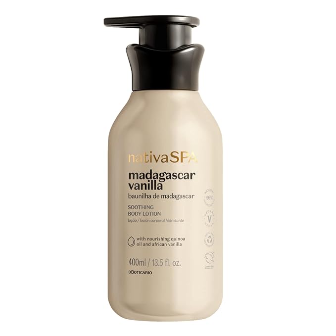 Nativa SPA by O Boticário, Madagascar Vanilla Moisturizing Body Lotion, Fragranced Skin Moisturizer with Purified Quinoa Drops, 13.5 Ounce-GlimoraGlow