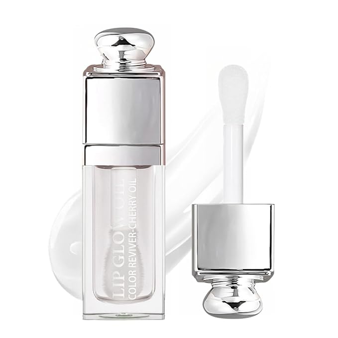 Hydrating Lip Glow Oil-Lip care oil- Lip Oil Tinted for Lip Care and Dry Lips-Prevents Dry Cracked-Non-sticky Big Brush Head-Lip Plumping -Lip Oil gloss tinted-000#CLEAR-GlimoraGlow