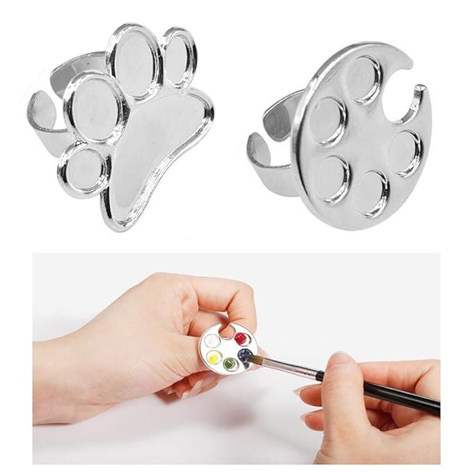 2 Pieces Nail Art Palette Finger Rings, Mini Polish Holder Drawing Color Palette, Nail Art Painting Gel Palette Manicure Tool, Cosmetic Artist Mixing Palette-GlimoraGlow