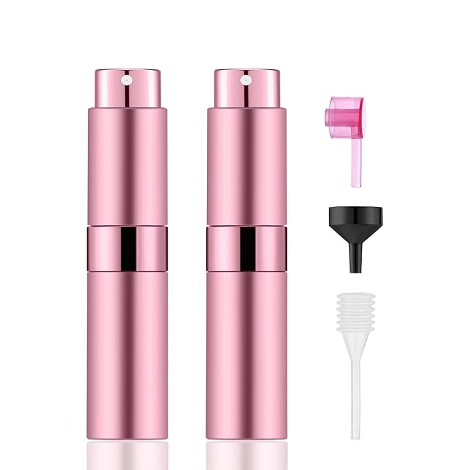 2 PCS/8ml Portable Mini Perfume Atomizer bottles, Empty Refillable Spray Bottle with 3 Types of Refill Tools, Pocket Travel Perfume Sample Bottles(Pink)-GlimoraGlow