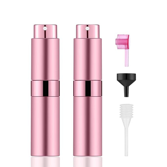 2 PCS/8ml Portable Mini Perfume Atomizer bottles, Empty Refillable Spray Bottle with 3 Types of Refill Tools, Pocket Travel Perfume Sample Bottles(Pink)-GlimoraGlow