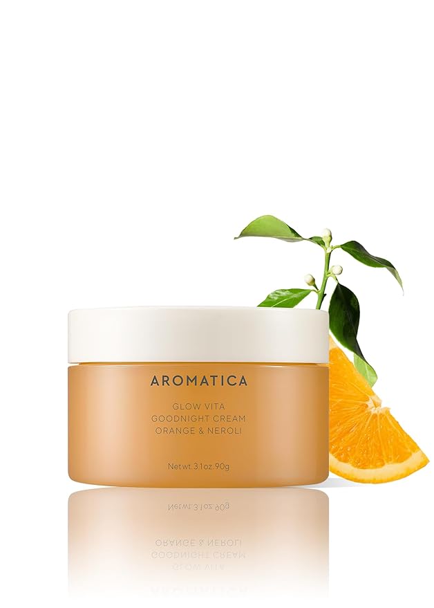 AROMATICA Glow Vita Goodnight Cream Orange & Neroli 3.1fl oz/90g - Night Cream Moisturizer For Face & Neck | Anti Aging Wrinkle Cream with Vitamin C, 5% Niacinamide-GlimoraGlow