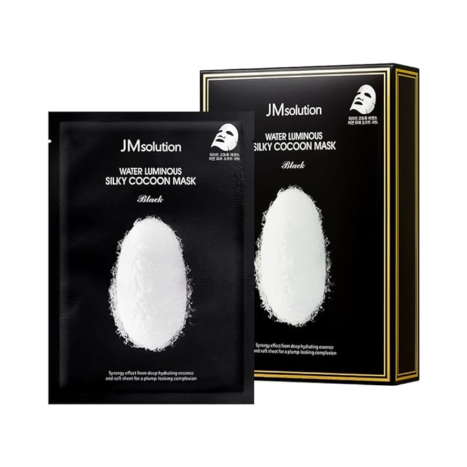 JMsolution Water Luminuous Silky Cocoon Black Mask - Korean Skincare Facial Mask - Silkworm extract amino acid -Nutrition and Moisturization Synergy - 10 sheets for a sensitive skin-GlimoraGlow