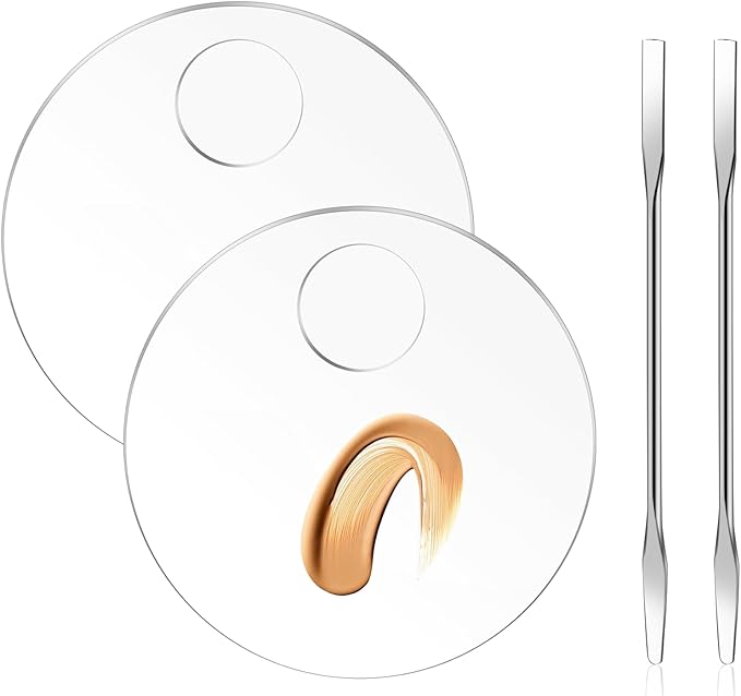 2 Pcs Makeup Palette Tray Clear Makeup Mixing Tray Cosmetic Palette Acrylic with 2 Pcs Spatula Tool Foundation Mixing Palette Cosmetic Palette for Mixing for Nail Art Foundation Shadow-GlimoraGlow
