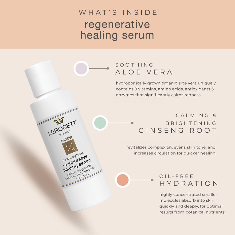 LEROSETT Serum for Acne Scarring Healing, Pimples, Redness, Breakouts, Blemishes, Hydrate & Soothes Irritated Skin, Natural Serum. Spa-Grade, Plant Based, Concentrated - 4 oz-GlimoraGlow