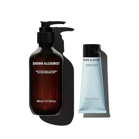 Grown Alchemist Facial Cleanser Set: Polishing Exfoliator (75ml) + Gentle Gel Cleanser (200ml)-GlimoraGlow