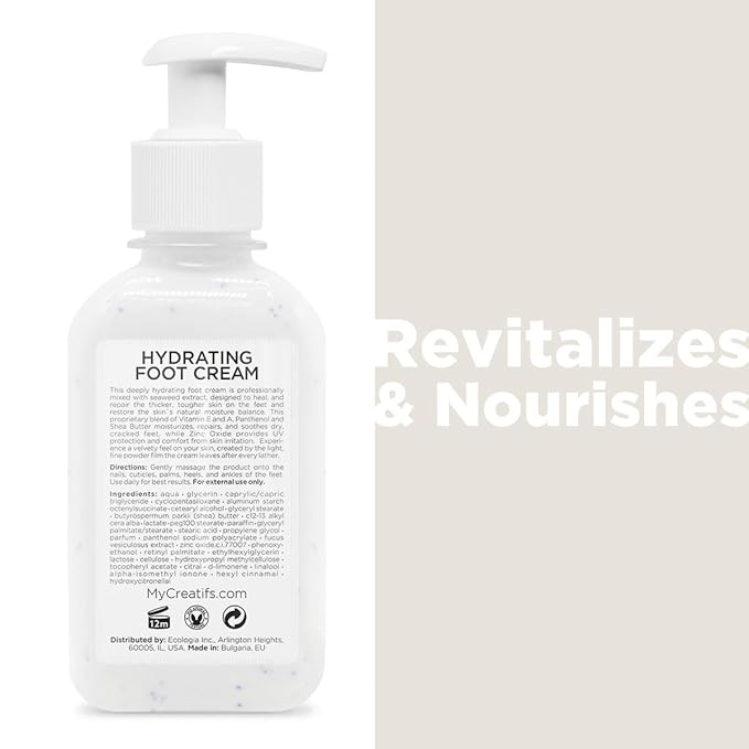 Hydrating Foot Cream for Dry Cracked Heels and Feet, 8.5 fl. oz., Deep Moisturizing Seaweed Extract and Shea Butter, Restores Soft Supple Skin-GlimoraGlow