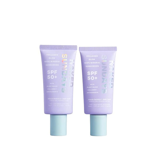 Naked Sundays SPF 50 Mineral Facial Sunscreen, Hydrating SPF with Zinc Oxide, Primer & Sheer Tint for Healthy Glow - 2 pack-GlimoraGlow