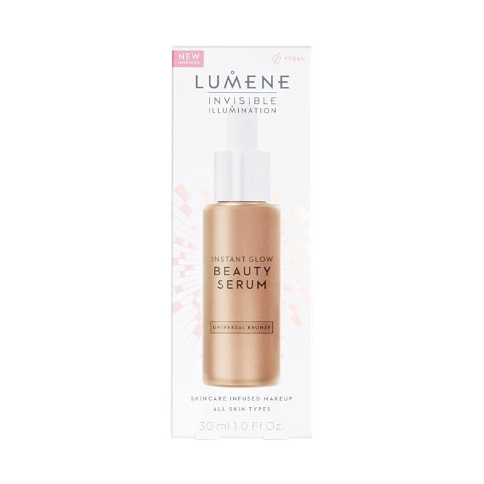 Lumene Invisible Illumination Instant Beauty Glow Serum - Sheer-Coverage Face Makeup + Brightening Serum - Infused with Nordic Algae and Vitamin E for Instant Radiance - Universal Bronze (30ml)-GlimoraGlow