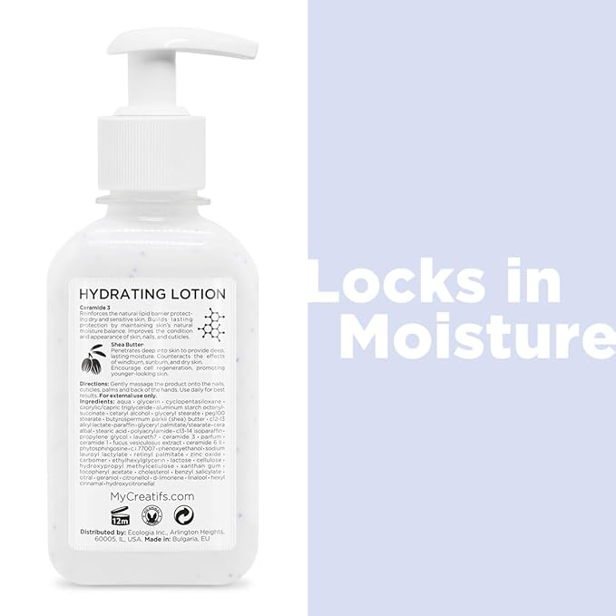 Hydrating Lotion for Dry Hands, Nails, and Cuticles, 8.5 fl. oz., Daily Moisturizing Skincare for Soft, Sensitive Skin with Shea Butter and Ceramides-GlimoraGlow