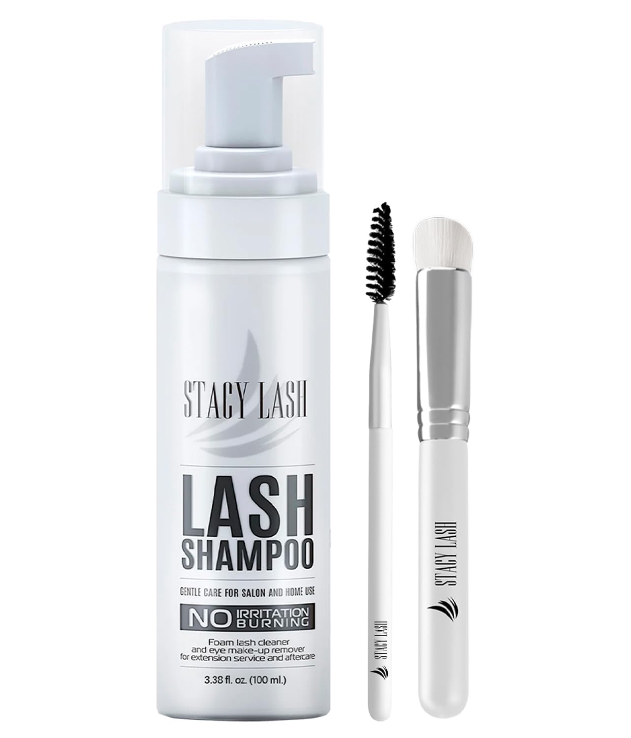STACY LASH Eyelash Extension Shampoo + Brush / 3.38 fl.oz / 100ml / Eyelid Foaming Cleanser/Wash for Extensions & Natural Lashes/Safe Makeup Remover/Supplies for Professional & Home Use-GlimoraGlow