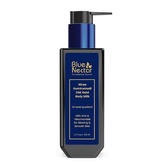 Blue Nectar 24K Carat Gold Body Milk for Women & Men | Body Lotion with Plant Based AHA & Niacinamide | Moisturizer for Body | All Skin Types (14 Herbs, 3.38 Fl Oz)-GlimoraGlow