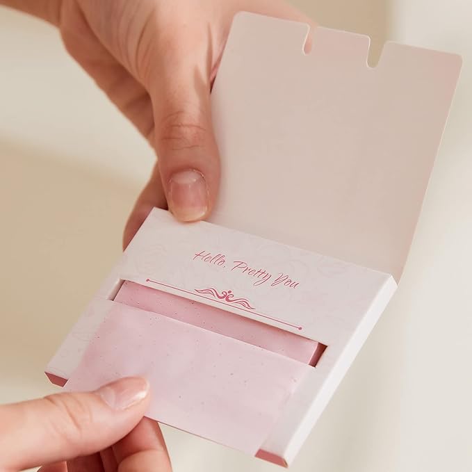 Makeup Mirror with Facial Oil Blotting Paper Sheets – 100 Counts, Silver Compact Folding Cosmetic Travel Mirror Pack (Rose)-GlimoraGlow