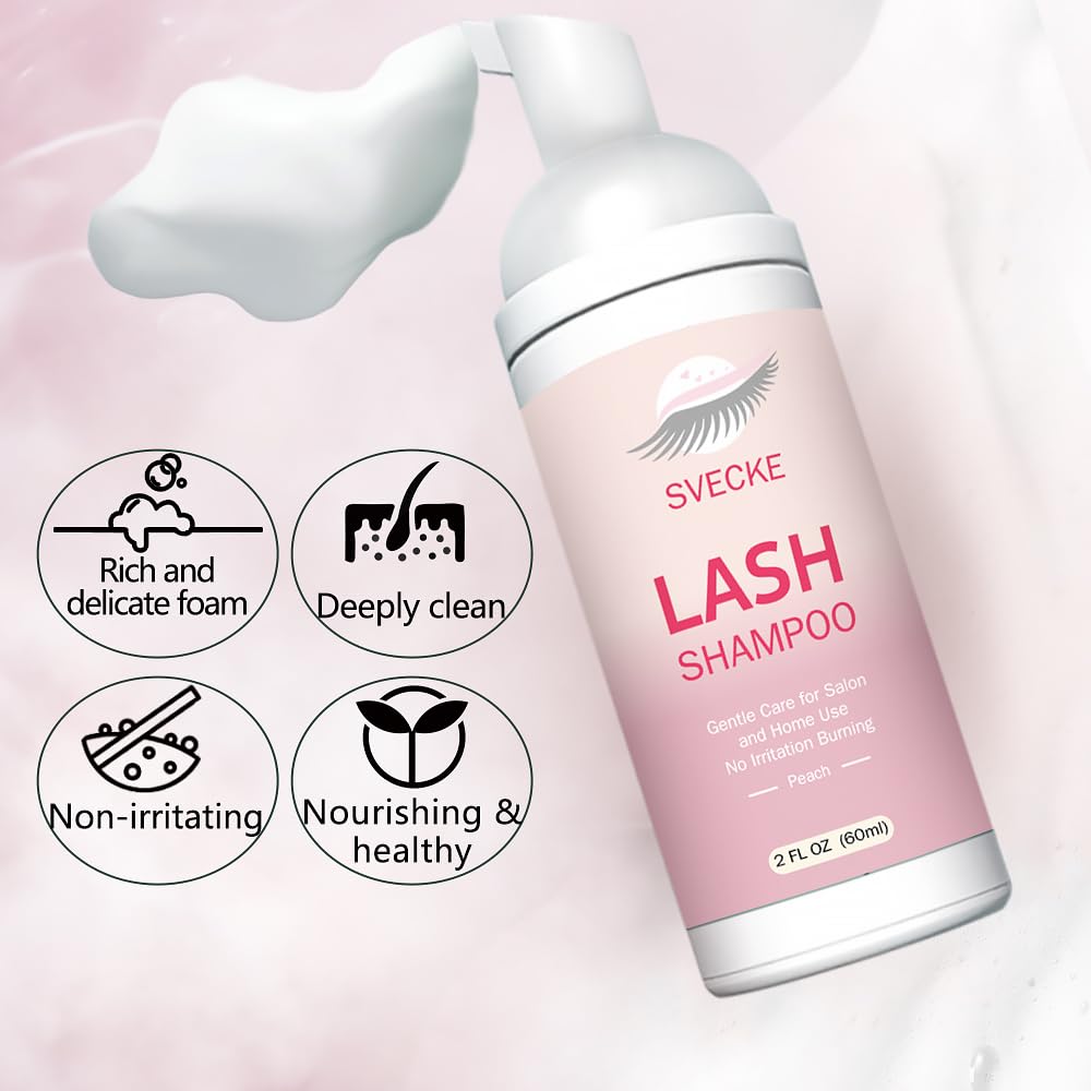 Lash Shampoo Kit Eyelash Extension Cleanser, Eyelash Shampoo for Lash Extensions, Lash Cleaner Eyelid Foam Cleaning Kit for Salon Home Use (Peach)-GlimoraGlow