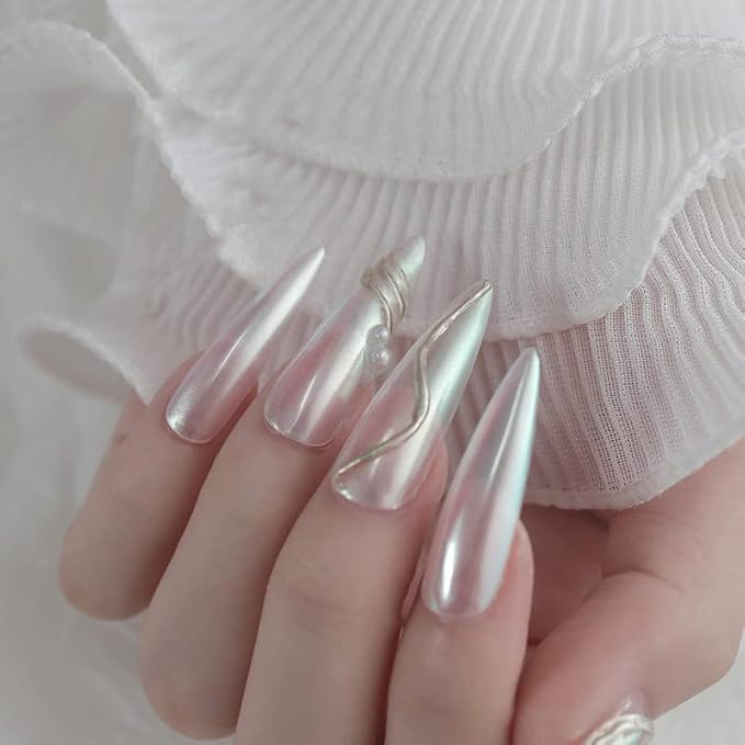 2 Pcs White Iridescent Nails Powder Aurora Chrome Powder for Nails,Mermaid Chrome Nail Pearl Powder Chameleon Chrome Nail Powder Manicure Pigment(2 Pcs Moonlight)-GlimoraGlow