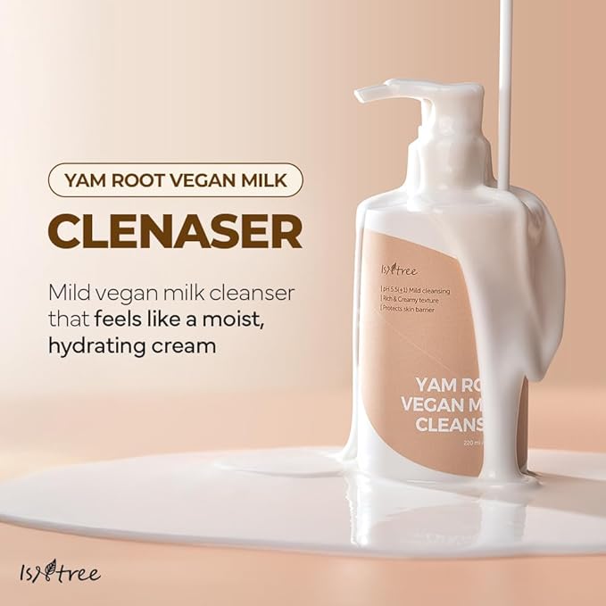 IsNtree Yam Root Vegan Milk Cleanser 220ml, 7.43 fl.oz | Korean Facial Cleanser for Sensitive Skin | Rich & Creamy Texture | Hydrating & Mild | Vegan & Cruelty-Free Skincare-GlimoraGlow