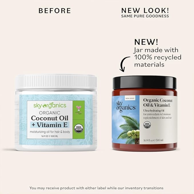 Sky Organics - Organic Coconut Oil & Vitamin E, 16.9 fl oz - Skin & Hair Ultra-Hydrating Oil - Fatty Acids & Antioxidants - Natural, Vegan & Cruelty Free - Skin Care & Hair Care w Ebook-GlimoraGlow