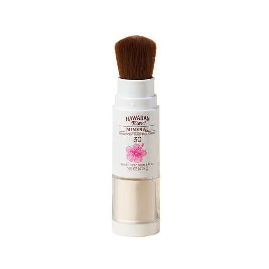 Hawaiian Tropic Mineral Powder Sunscreen Brush SPF 30 | Beach Essentials, Zinc Oxide Mineral Sunscreen Powder SPF, Face Sunblock Travel Size, Brush On Sun Screen Protector for Face and Body, 0.15oz-GlimoraGlow