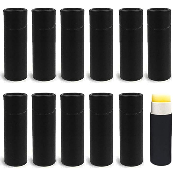 10 Pcs 1 Oz Paperboard Lip Balm Tubes Cardboard Krafts Paper Lipstick Tube Empty Lip Gloss Container Refillable Paper Round Solid Perfume Tube Chapstick Tube DIY Cosmetic Deodorant (Black)-GlimoraGlow