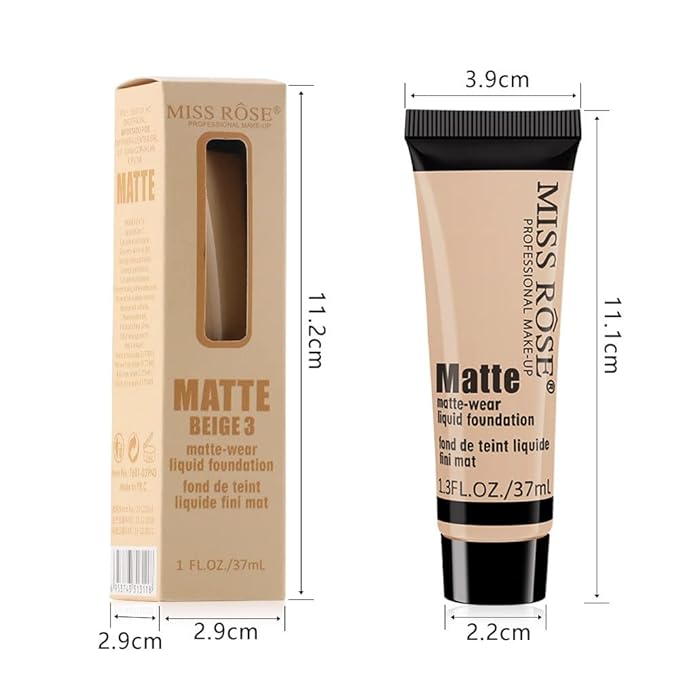 2 Pack Liquid Foundation Cream for Face Makeup,Durable Full Coverage Matte Concealer Make Up,Oil Control & Waterproof Base Primer -1+1 Fl.Oz (BEIGE 3#)-GlimoraGlow