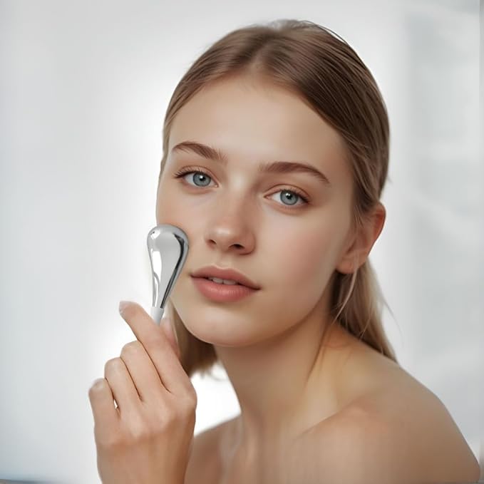 Ice Globes for Face & Eyes, Unbreakable Stainless Steel Cryo Sticks for Beauty Routines, Facials Cold Roller Cooling Globes for Puffiness, Wrinkles, Dark Circles, Headaches(White)-GlimoraGlow