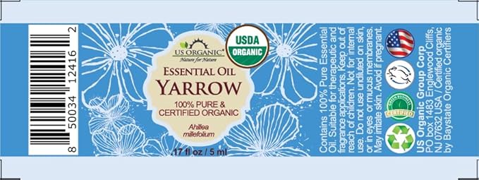 US Organic 100% Pure Yarrow Essential Oil, USDA Certified Organic, Steam Distilled, Achillea Millefolium, Therapeutic Grade, Calming & Soothing, Skin Care & Aromatherapy, Sourced from Bulgaria (5 ml)-GlimoraGlow