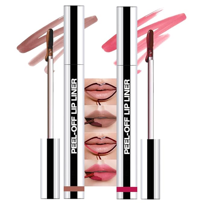 2 Pcs Matte Liquid Lip Stain Peel Off Lip Liner, Long Lasting Lip Tattoo, Waterproof & Transfer-Proof Lip Liner Peel Off Lip Gloss for All Skin Types. 0.12 fl oz #02+#06-GlimoraGlow
