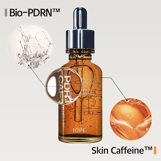 IOPE BIO-PDRN Caffeine Shot Serum | 38% Plant-Based Vegan PDRN & 20,000ppm Caffeine & Niacinamide in a Bottle, Plumping Skin, Intense Lifting and Firming, Korean Skincare, 1.01 Fl Oz-GlimoraGlow