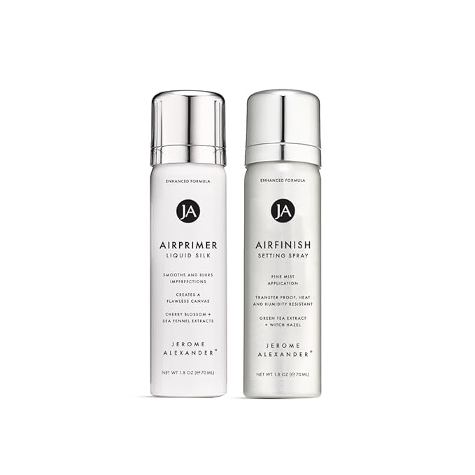 Jerome Alexander MagicMinerals Air Primer & Setting Spray Bundle – LiquidSilk Air Primer and AirFinish Setting Spray – Pore-Minimizing, Skin-Smoothing Formula for Long-Lasting, Flawless Matte Finish-GlimoraGlow
